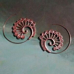 Gold Spiral Hoops Statement Boho Hoop Earrings Metal Lace Bohemian Swirl